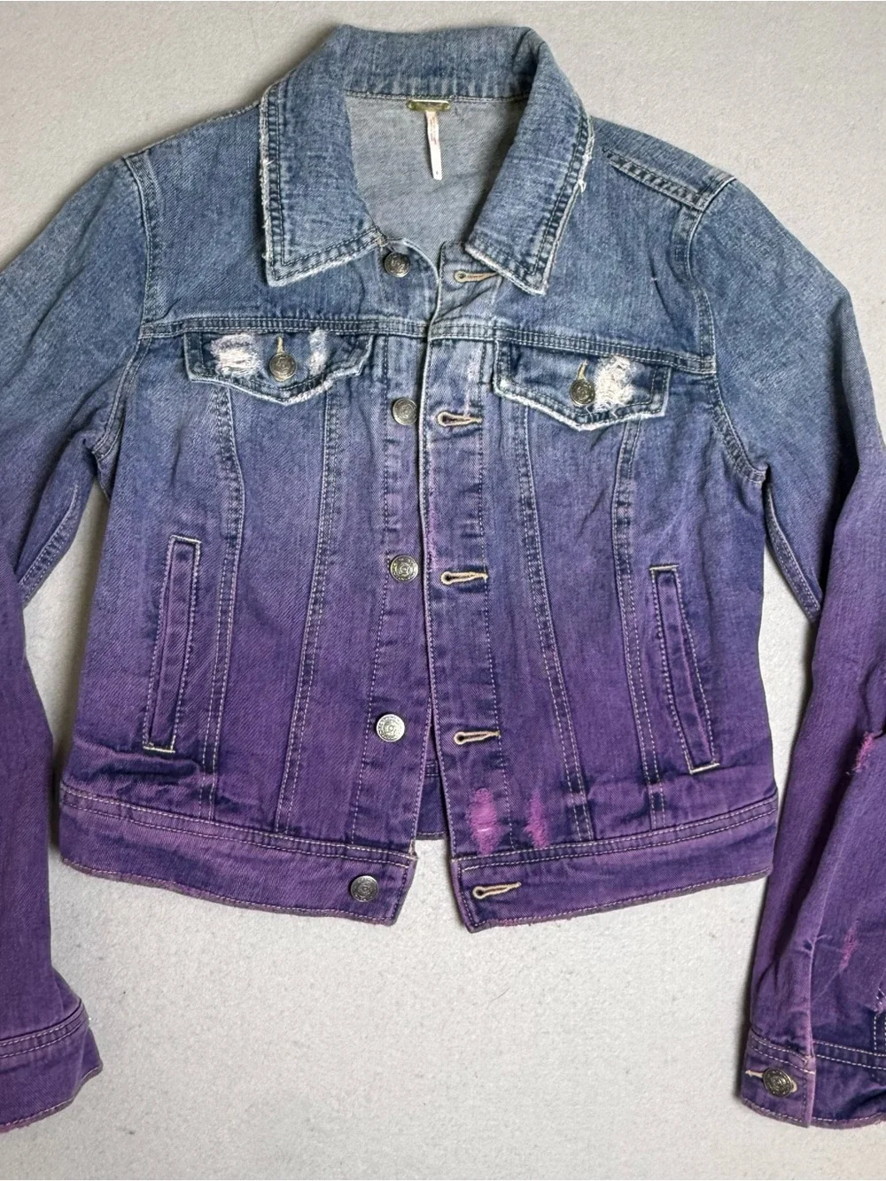 Free People 4 Jacket Embroidered Mermaid Muerta  Denim Purple Ombre Cropped Jean - Picture 2 of 10